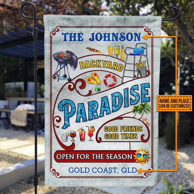 Personalized Backyard Paradise Open For The Season Custom Flag
