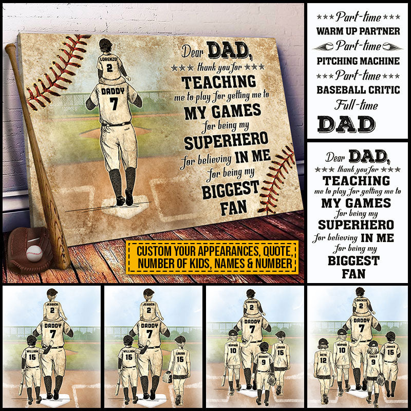 Personalized Baseball Dad And Child Thank You Dad Custom Canvas
