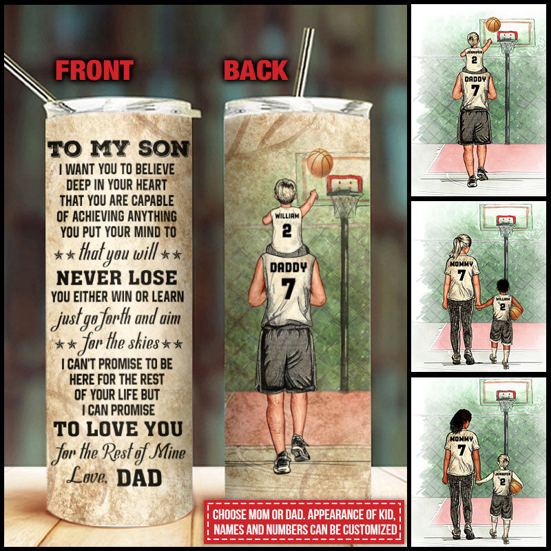 Personalized Basketball Parent And Child Never Lose Custom Skinny Tumbler