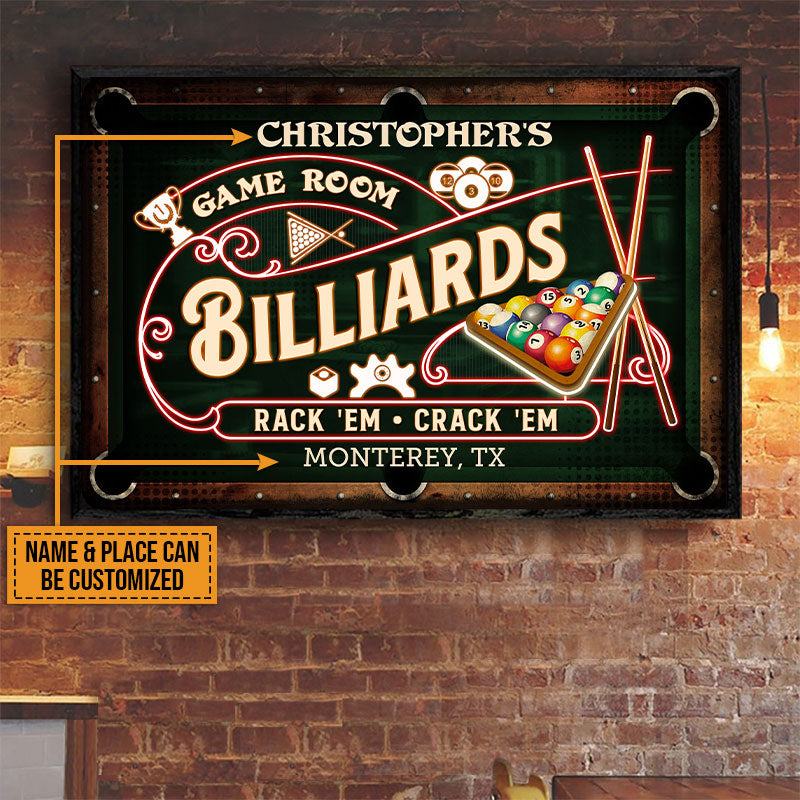 Personalized Billiards Game Room Neon Custom Poster