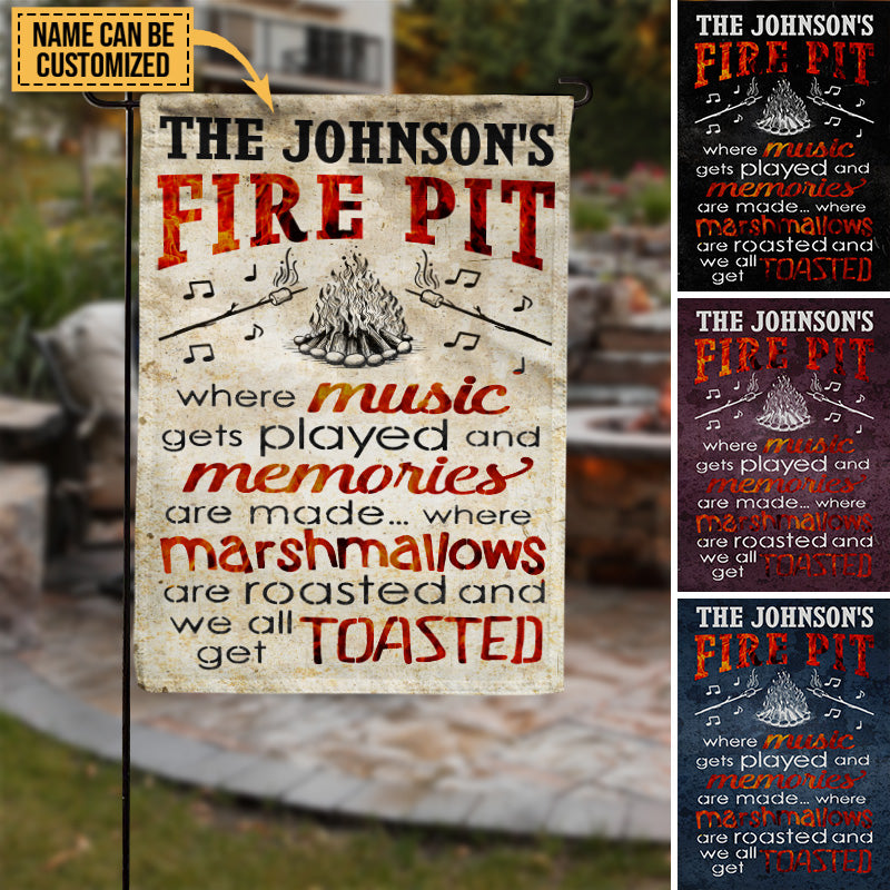 Personalized Camping Firepit Get Toasted Black Customized Flag