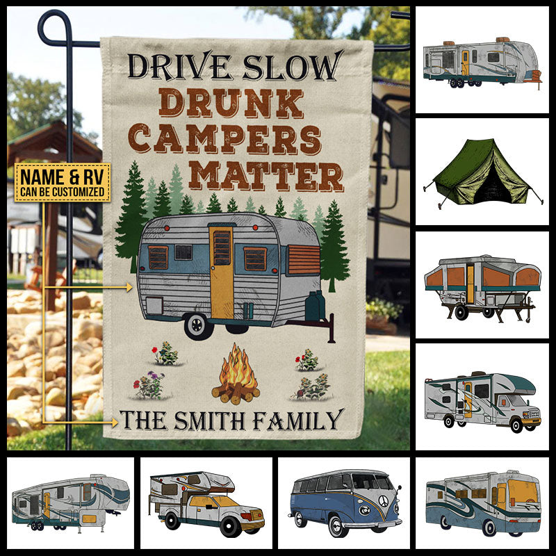 Personalized Camping Vintage RV Drive Slow Customized Flag
