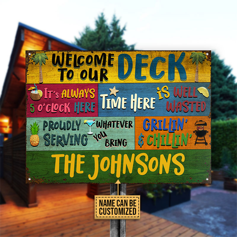 Personalized Deck Welcome Grillin And Chillin Custom Classic Metal Signs