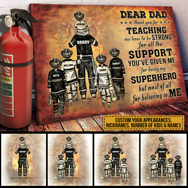 Personalized Firefighter Dad And Child Thank You Custom Canvas
