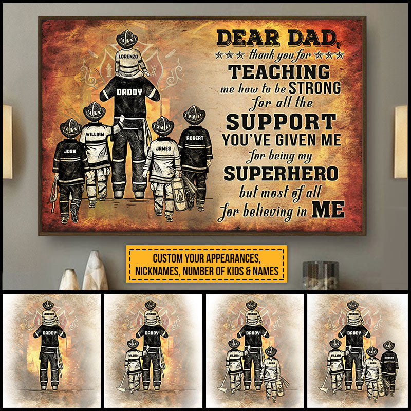 Personalized Firefighter Dad And Child Thank You Custom Poster