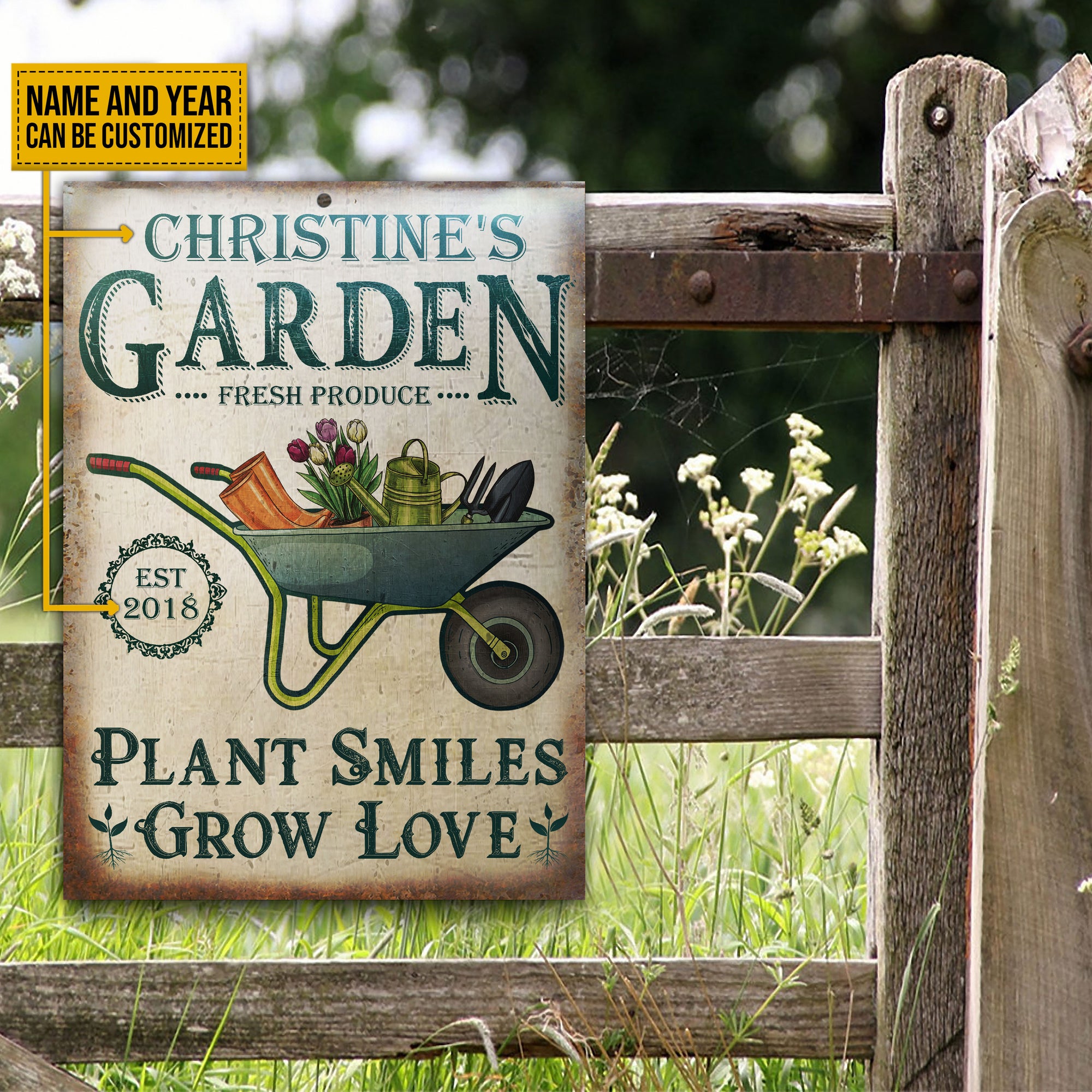 Personalized Garden Plant Smiles Grow Customized Classic Metal Signs