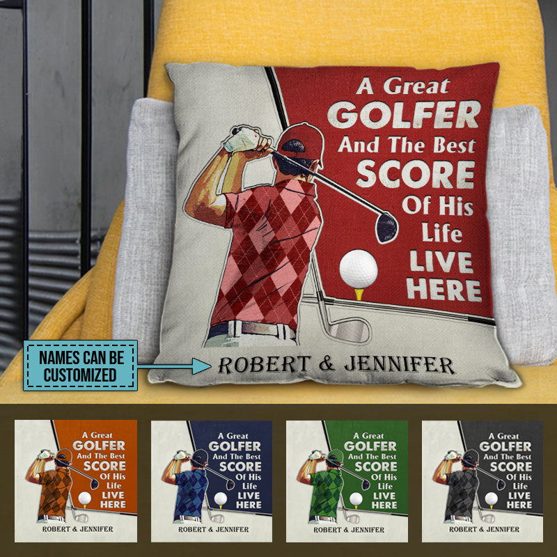 Personalized Golf Couple Golfer Best Score Live Color Customized Pillow