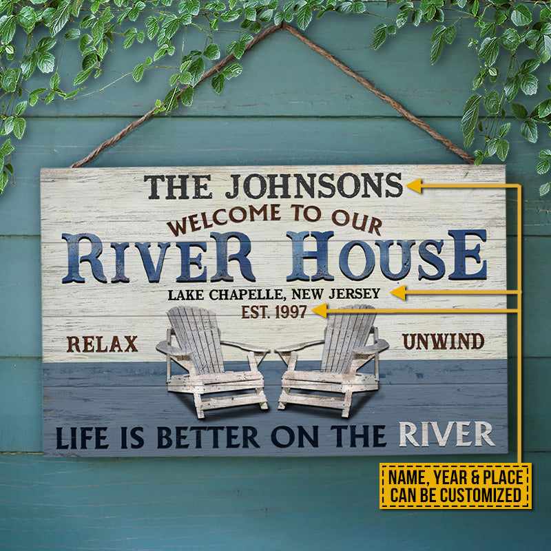 Personalized River House Life Is Better Custom Wood Rectangle Sign