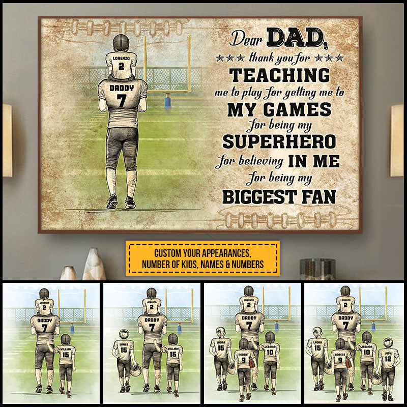Personalized American Football Dad And Child Thank You Custom Kids Custom Poster