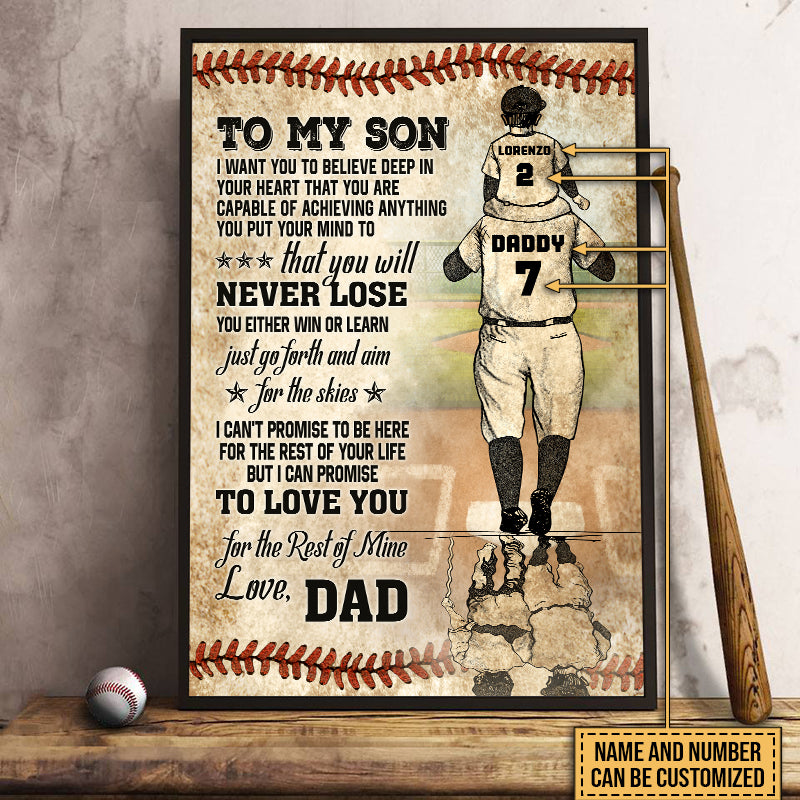 Personalized Baseball Dad And Son Never Lose Customized Poster