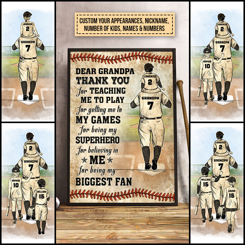 Personalized Baseball Grandpa And Child Thank You Custom Poster