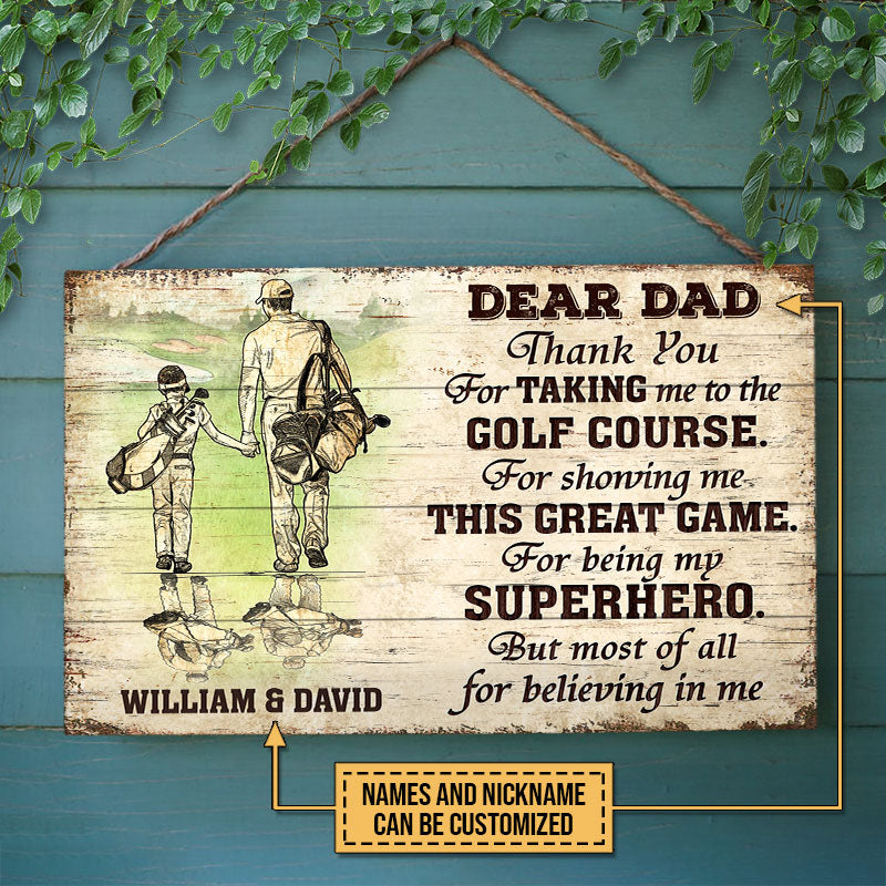 Personalized Golf Dad And Son Thank You Customized Wood Rectangle Sign