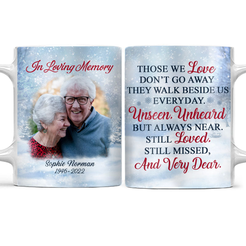 Custom Photo Those We Love Don't Go Away - Christmas Gift - Memorial Gift For Family - Personalized Custom White Edge-to-Edge Mug