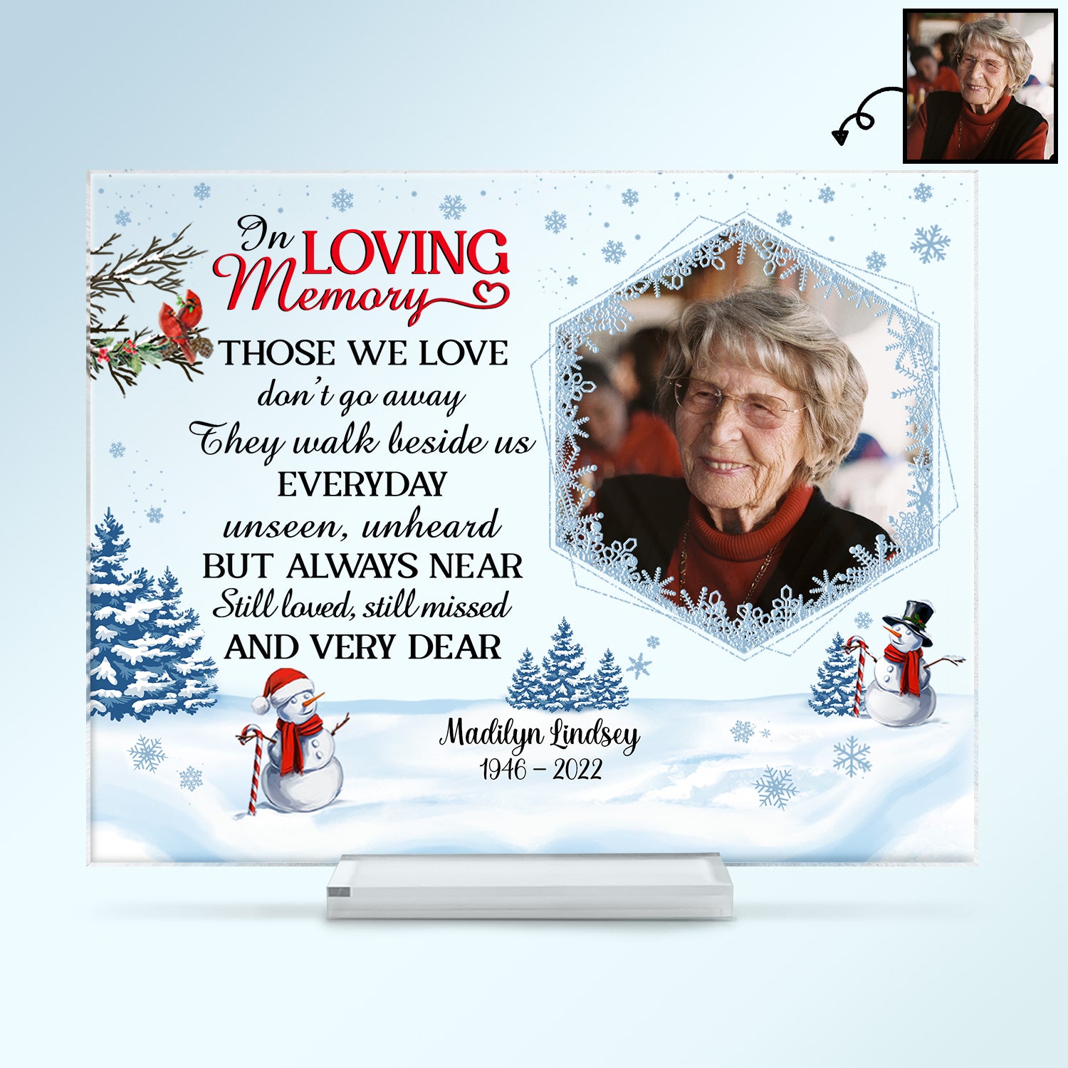 Custom Photo In Loving Memory Those We Love Don't Go Away Christmas - Memorial Gift For Family - Personalized Custom Horizontal Rectangle Acrylic Plaque