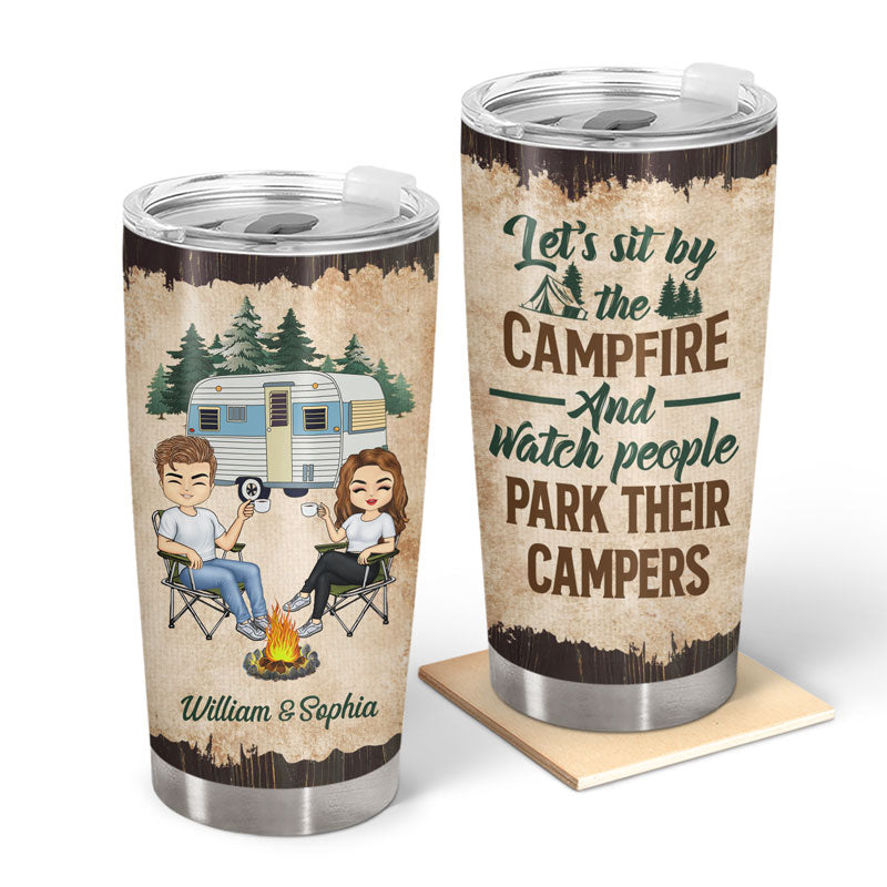 Let's Sit By The Campfire Husband Wife Camping - Couple Gift - Personalized Custom Tumbler
