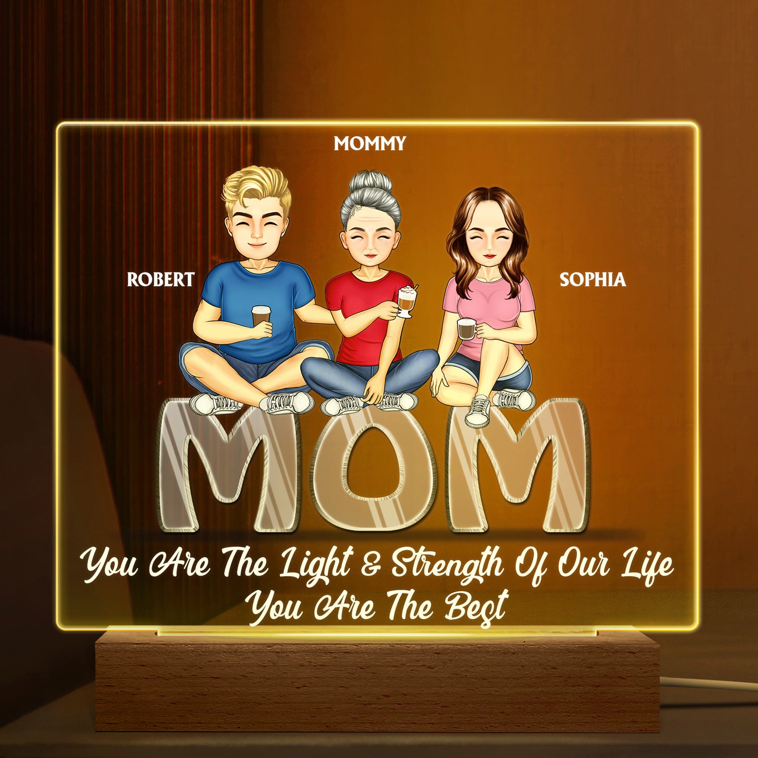 You Are The Light And Strength Of My Life - Birthday, Home Decor, Loving Gift For Mom, Mama, Mother, Grandma, Grandmother - Personalized Custom 3D Led Light Wooden Base