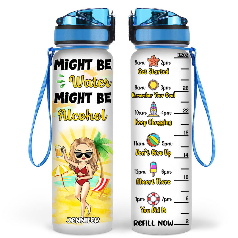 Beach Chibi Girl Might Be Water Might Be - Personalized Custom Water Tracker Bottle