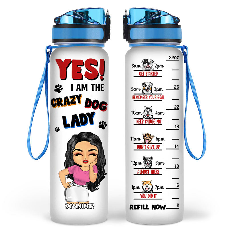 Dog Lovers Crazy Dog Lady - Personalized Custom Water Tracker Bottle