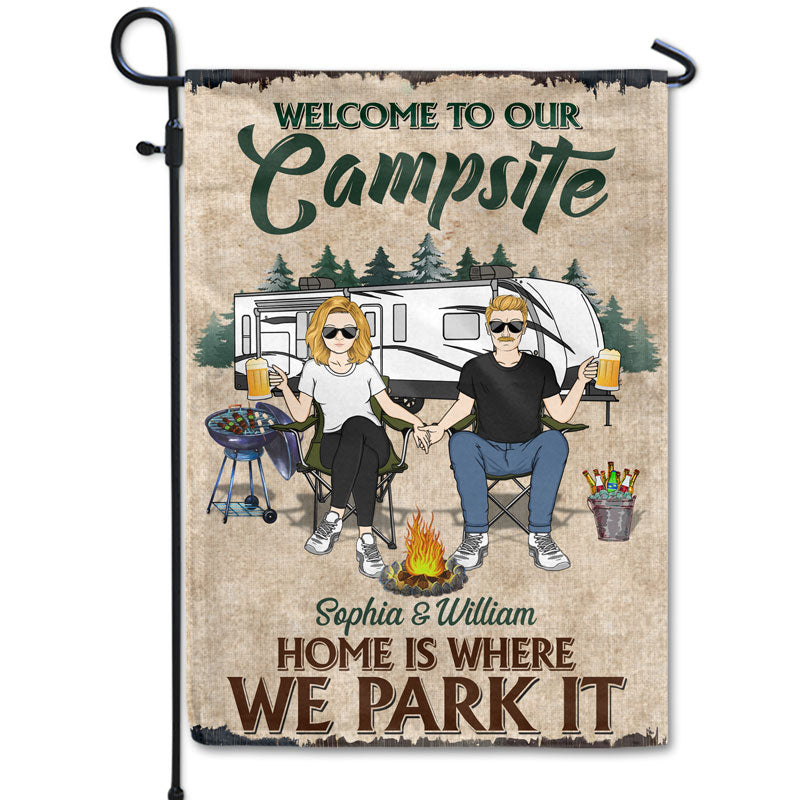 Husband Wife Couple Home Is Where We Park It - Gift For Camping Couples - Personalized Custom Flag