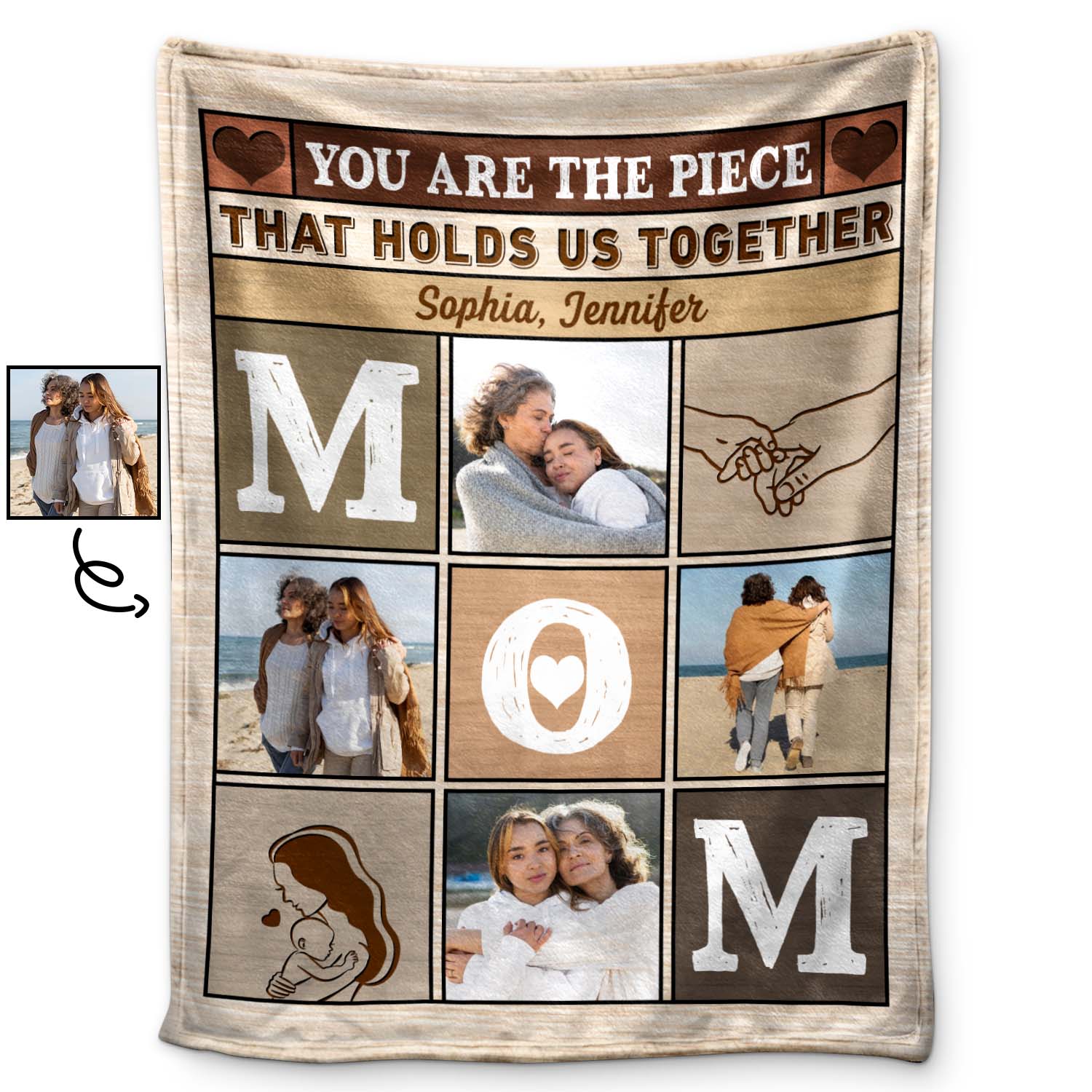 Custom Photo Mom You Are The Piece That Holds Us Together - Birthday, Loving Gift For Mother - Personalized Custom Fleece Blanket