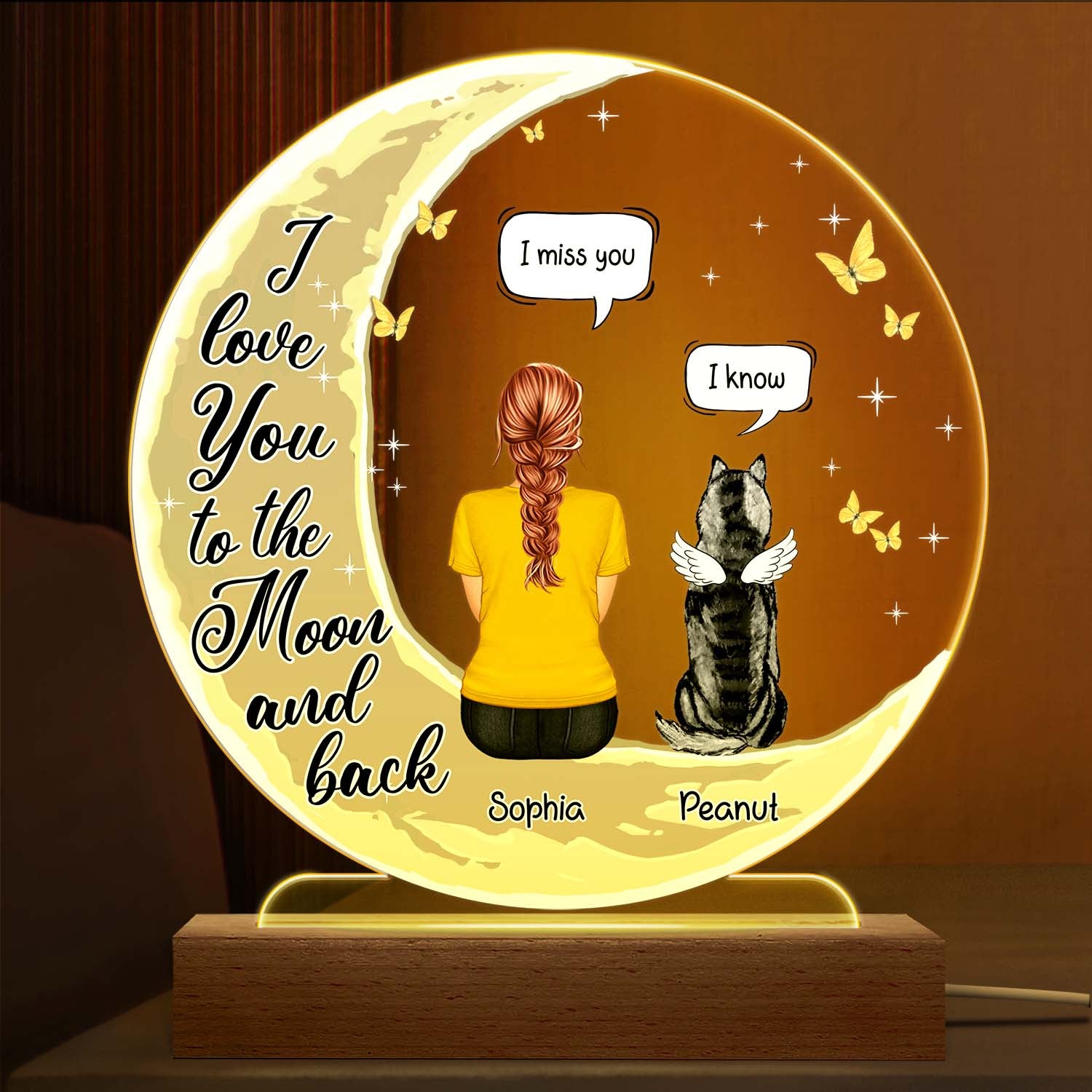 I Miss You Memorial Pet - Memorial, Loving Gift For Pet Loss Owners, Dog Mom, Dog Dad, Cat Mom, Cat Dad, Dog Lover, Cat Lover - Personalized Custom 3D Led Light Wooden Base