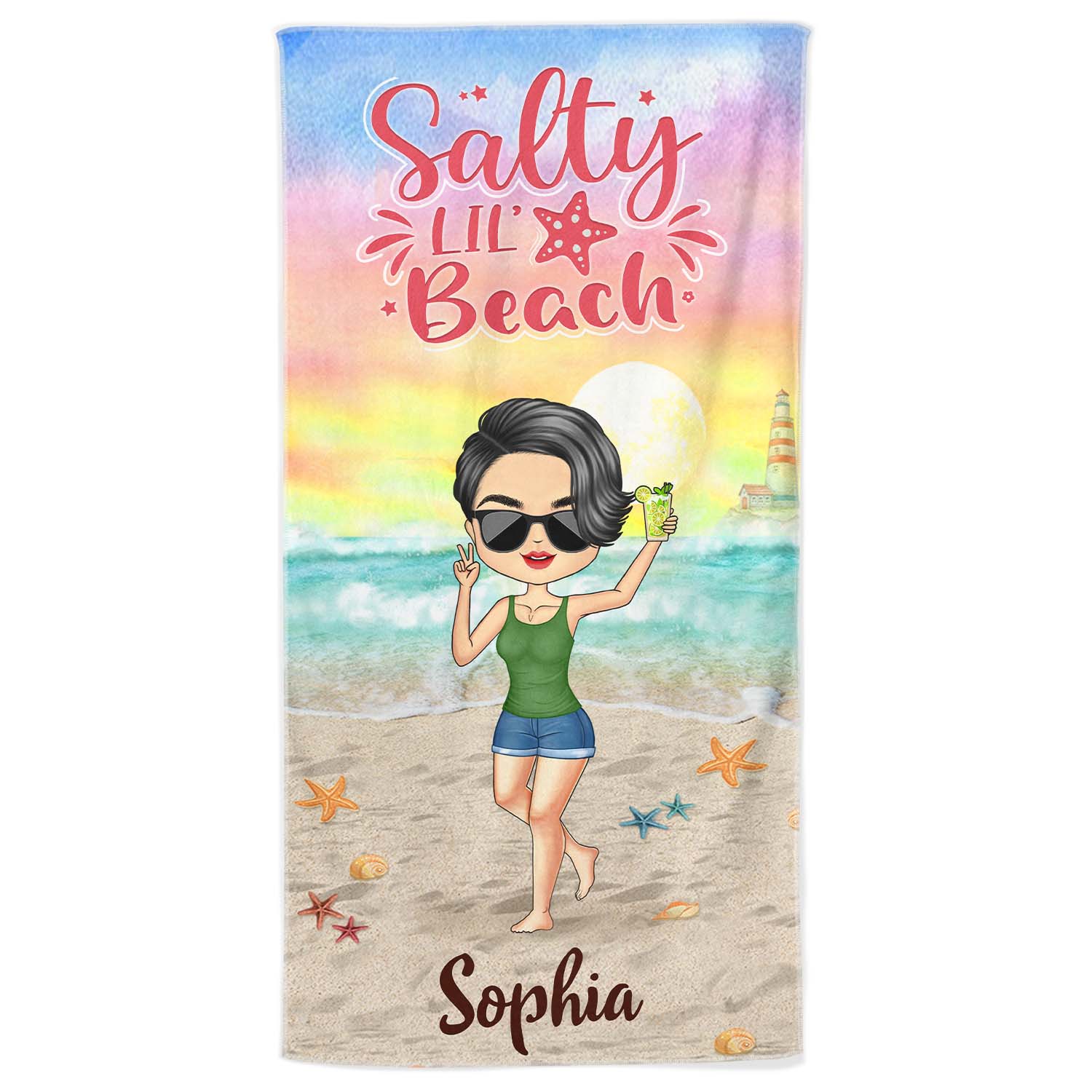 Salty Lil Beach Chibi Woman Man - Gift For Beach Lovers - Personalized Custom Beach Towel