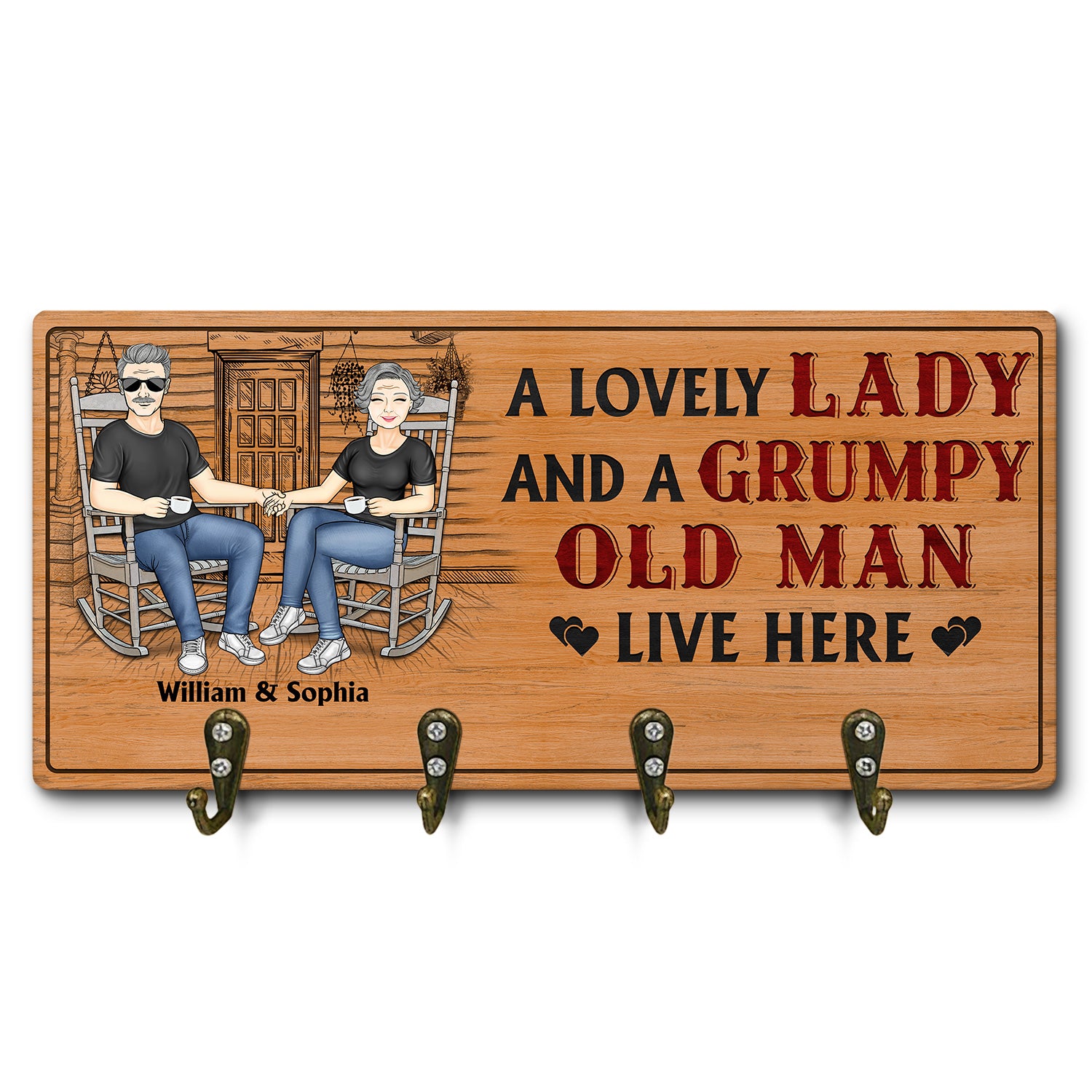 A Lovely Lady And A Grumpy Old Man Live Here - Anniversary, Birthday, Home Decor Gift For Spouse, Lover, Husband, Wife, Boyfriend, Girlfriend, Couple - Personalized Custom Wood Key Holder