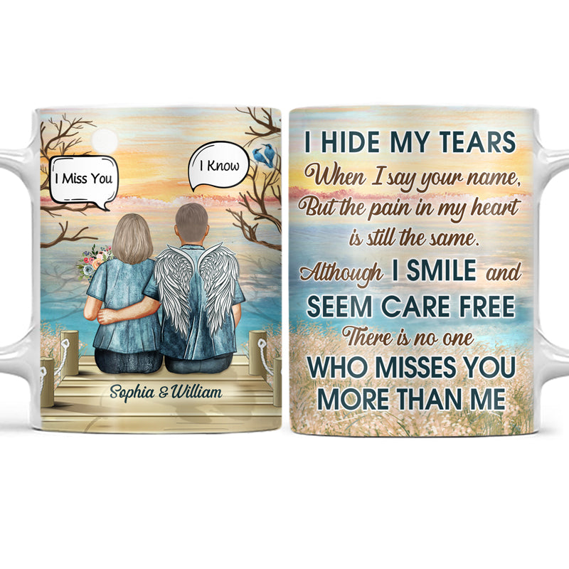 I Hide My Tears When I Say Your Name Couple - Memorial Gift - Personalized Custom White Edge-to-Edge Mug