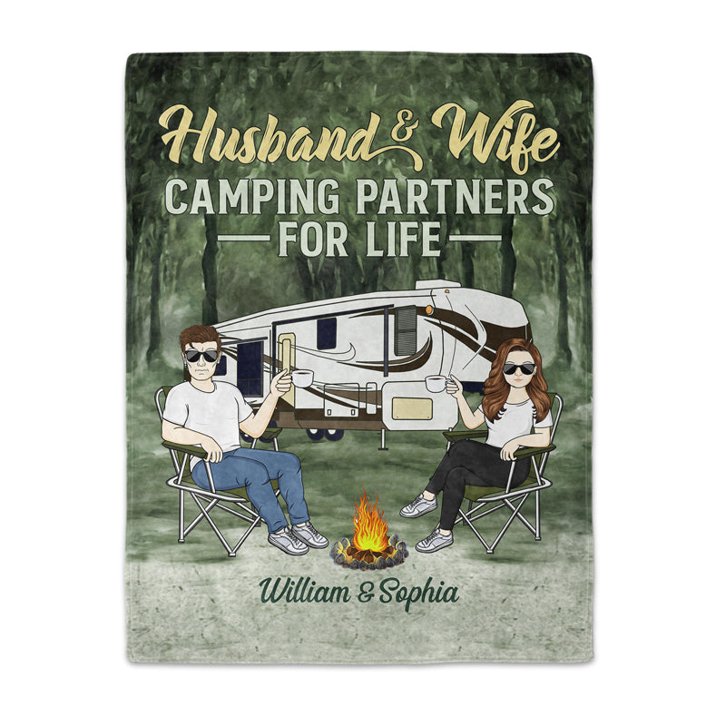 Camping Partners For Life Husband Wife Camping Couple - Personalized Custom Fleece Blanket