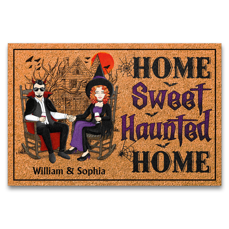 Witch Devil Couple Home Sweet Haunted Home - Gift For Couples - Personalized Custom Doormat