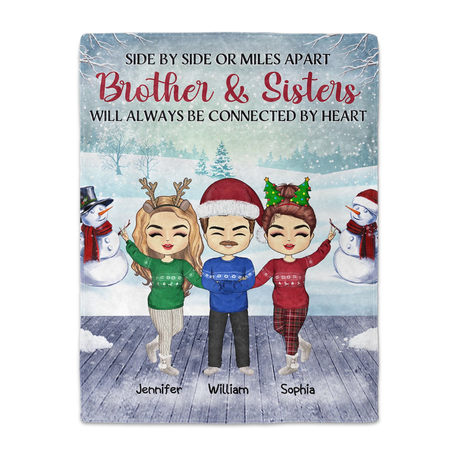 Side By Side Or Miles Apart Sisters And Brothers, Best Friends - Christmas Gift - Personalized Custom Fleece Blanket