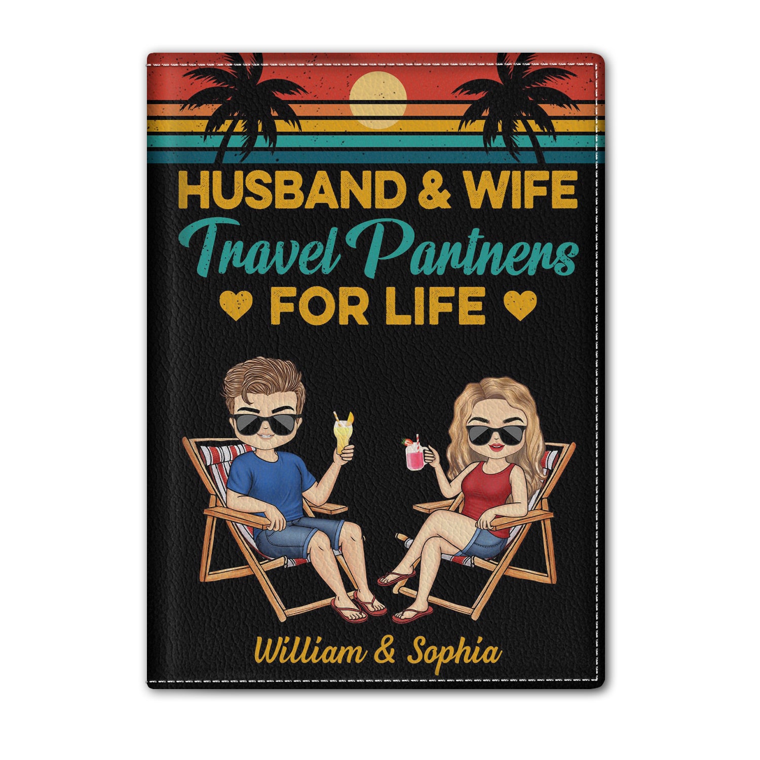 Husband And Wife Travel Partners For Life Beach Traveling Couple - Personalized Custom Passport Cover, Passport Holder