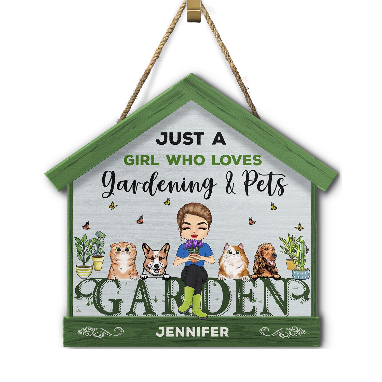 Gardening Just A Girl Who Loves Gardening Cat Dog - Gift For Pet Lovers - Personalized Custom Shaped Wood Sign