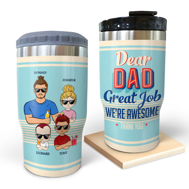 Dear Dad Great Job I'm Awesome Thank You Retro Young - Father Gift - Personalized Custom Triple 3 In 1 Can Cooler