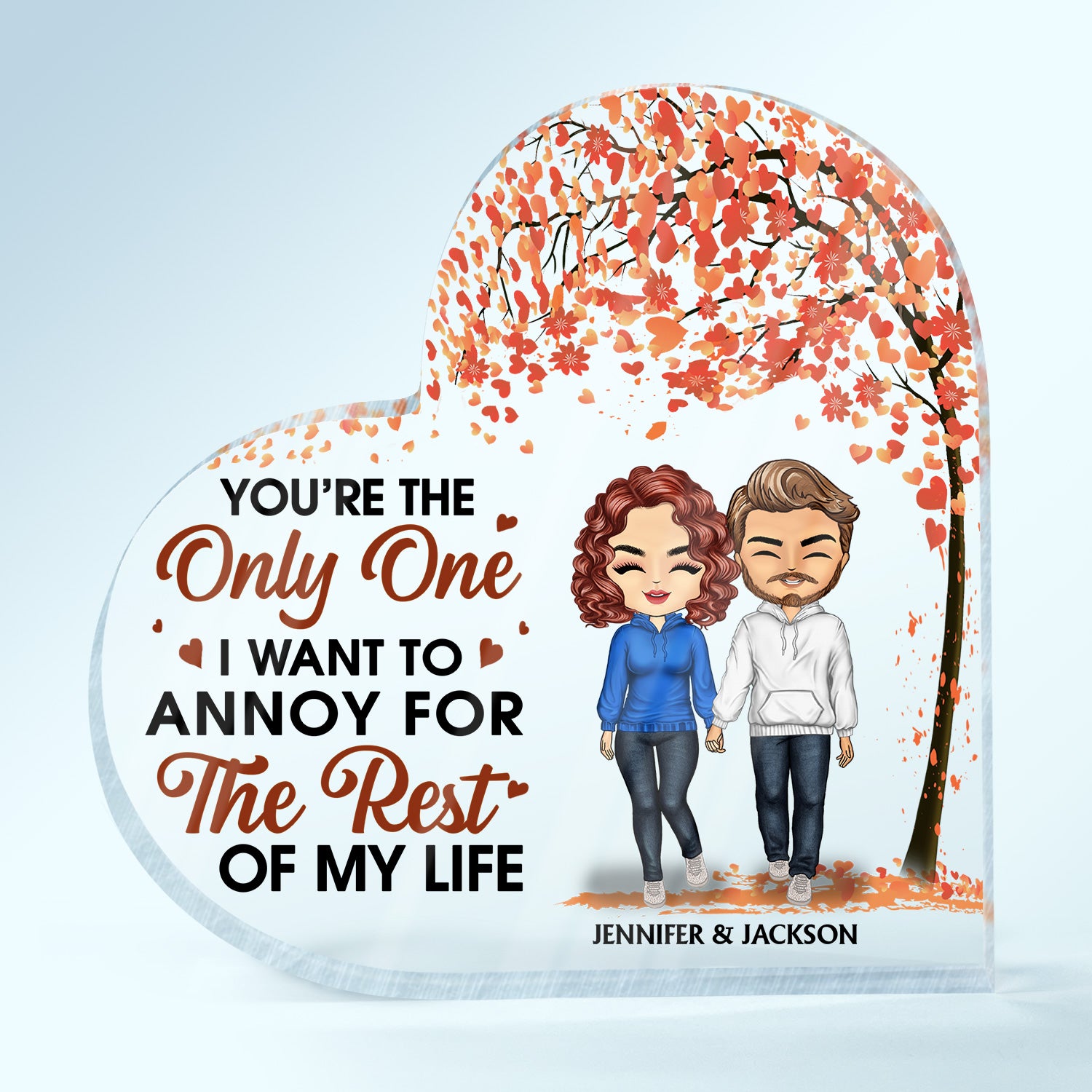 Family Chibi Couple Annoy For The Rest Of My Life - Gift For Couples - Personalized Custom Heart Shaped Acrylic Plaque