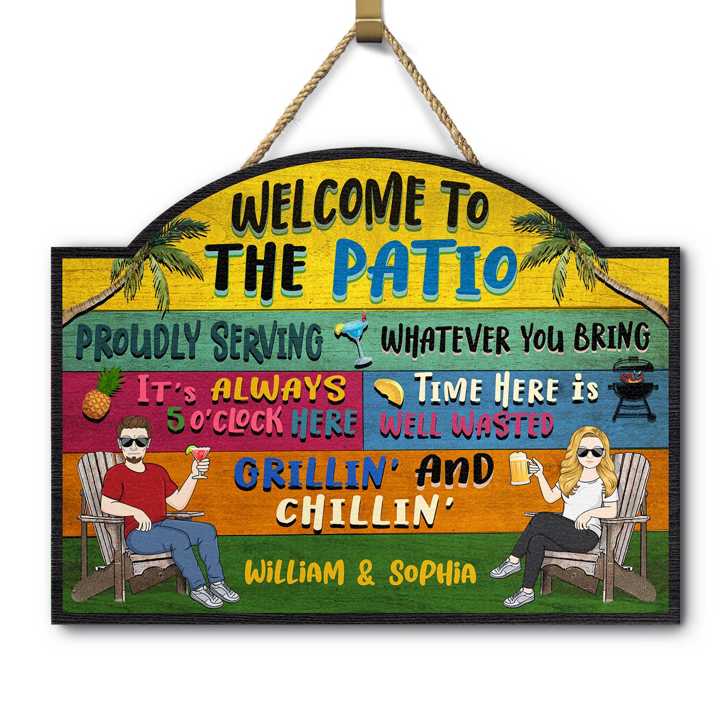 Patio Welcome Grilling Proudly Serving Whatever You Bring Couple Single - Home Decor, Backyard Decor, Gift For Her, Him, Family, Couples, Husband, Wife - Personalized Custom Shaped Wood Sign