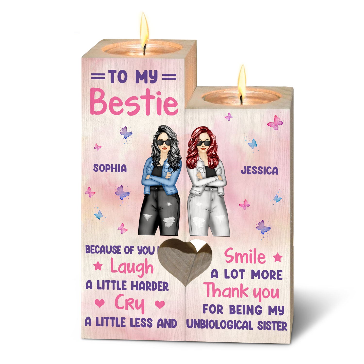 Bestie Sibling Because Of You I Laugh Harder - Personalized Custom Candle Holder