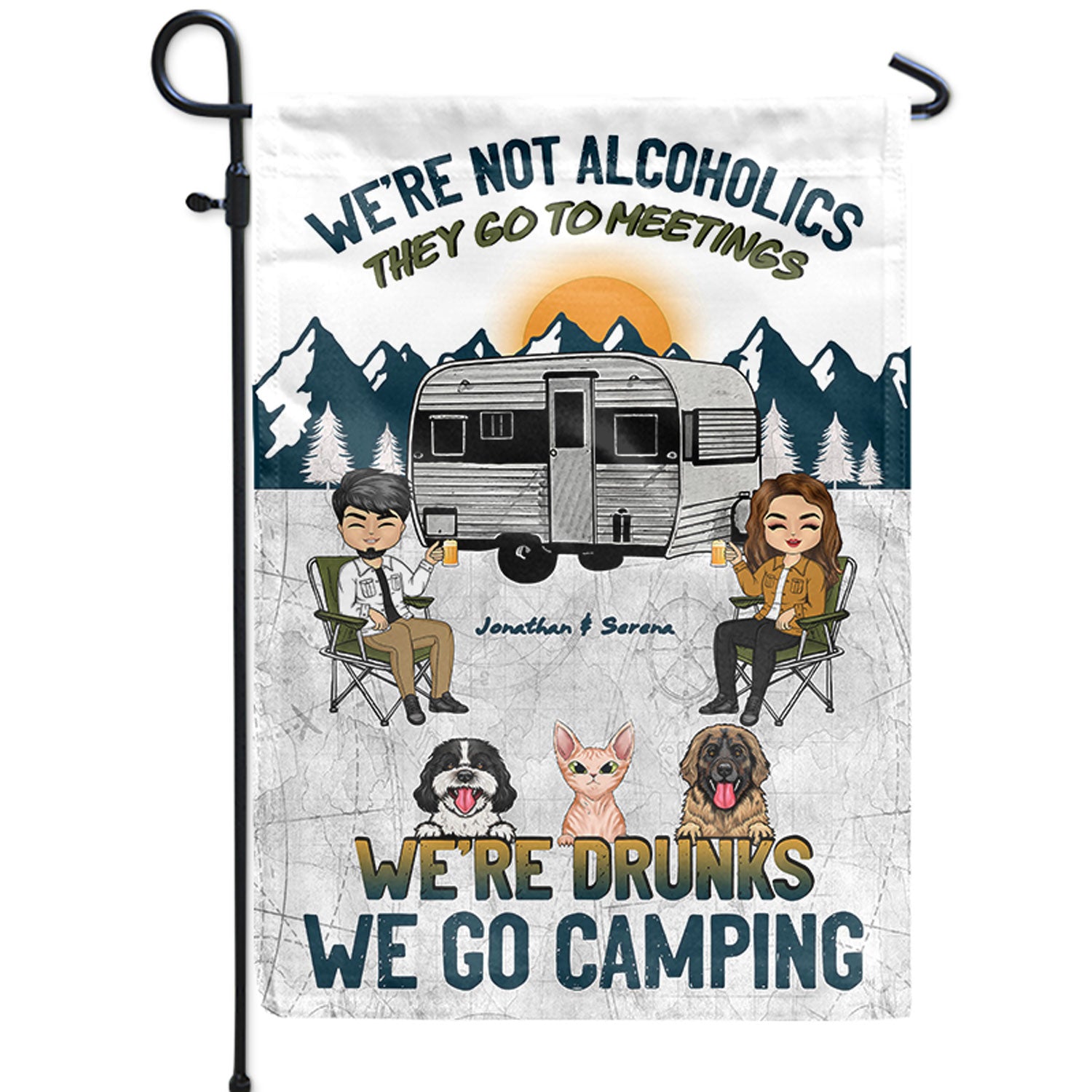 Camping We're Drunks Dog Cat - Gift For Couples - Personalized Custom Flag