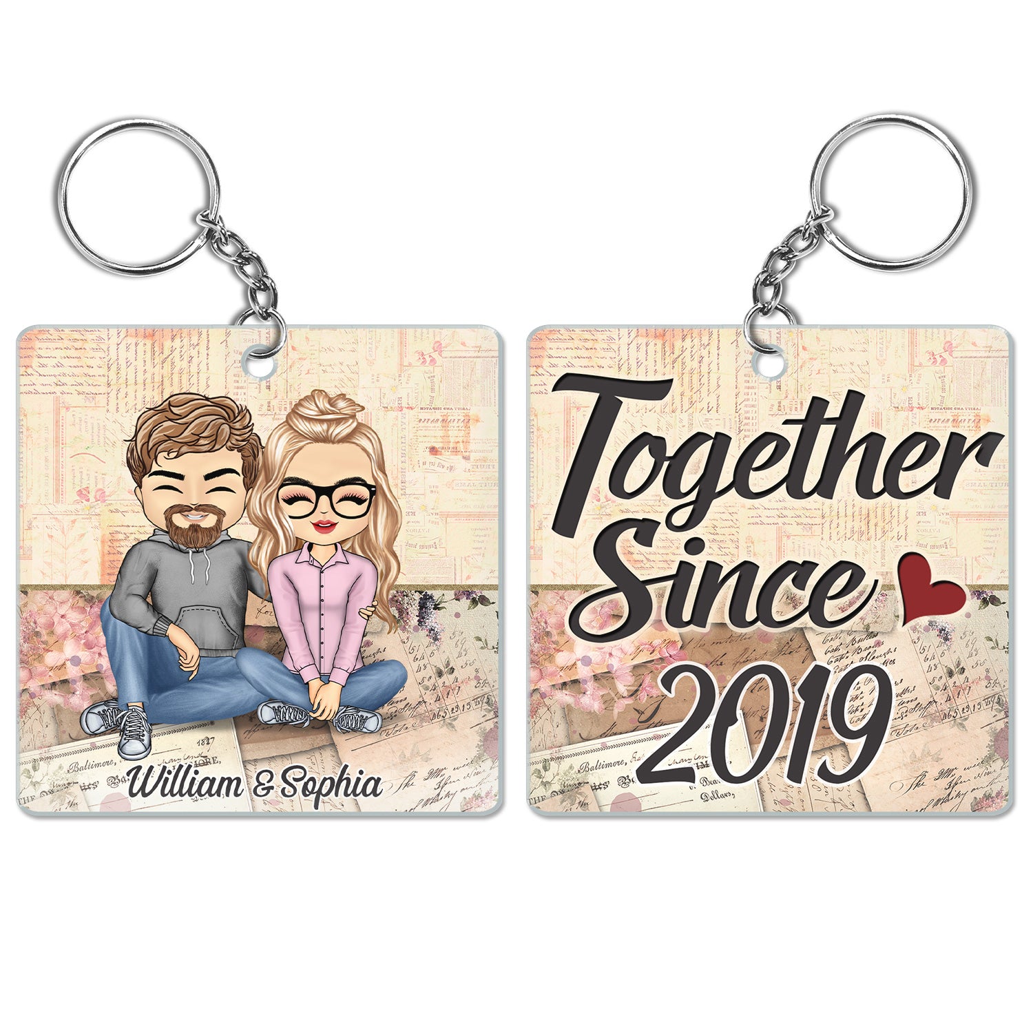 Together Since Couple - Anniversary, Birthday Gift For Spouse, Husband, Wife, Boyfriend, Girlfriend - Personalized Custom Acrylic Keychain