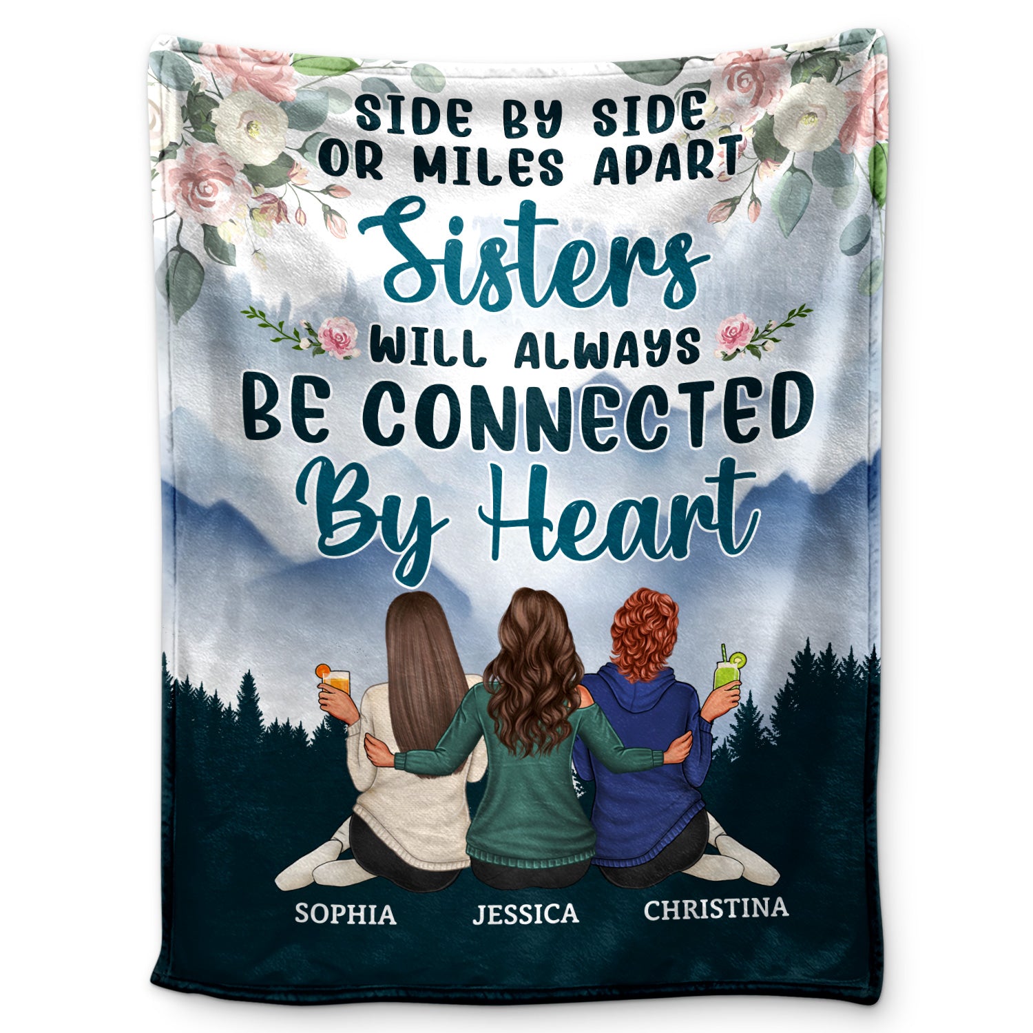 Side By Side Or Miles Apart - Birthday, Loving Gift For Sister, Brother, Siblings, Family, Besties - Personalized Custom Fleece Blanket