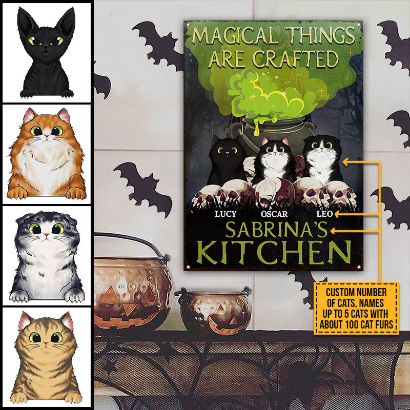 Witch Kitchen Cat Magical Things Are Crafted Custom Classic Metal Signs, Personalized Witch Sign