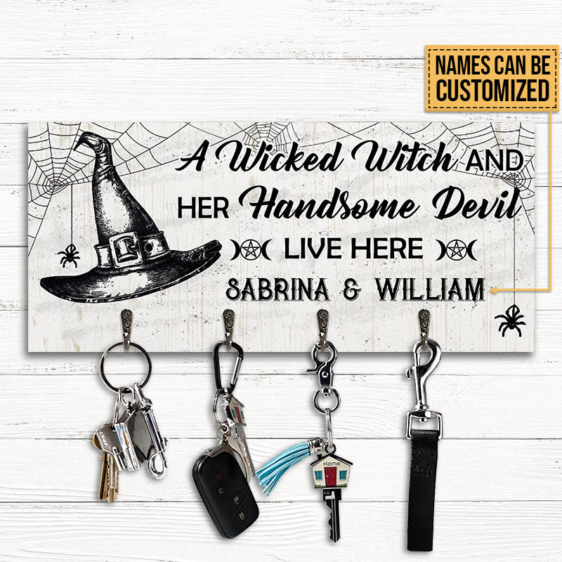 Witch And Handsome Devil Personalized Custom Wood Key Holder
