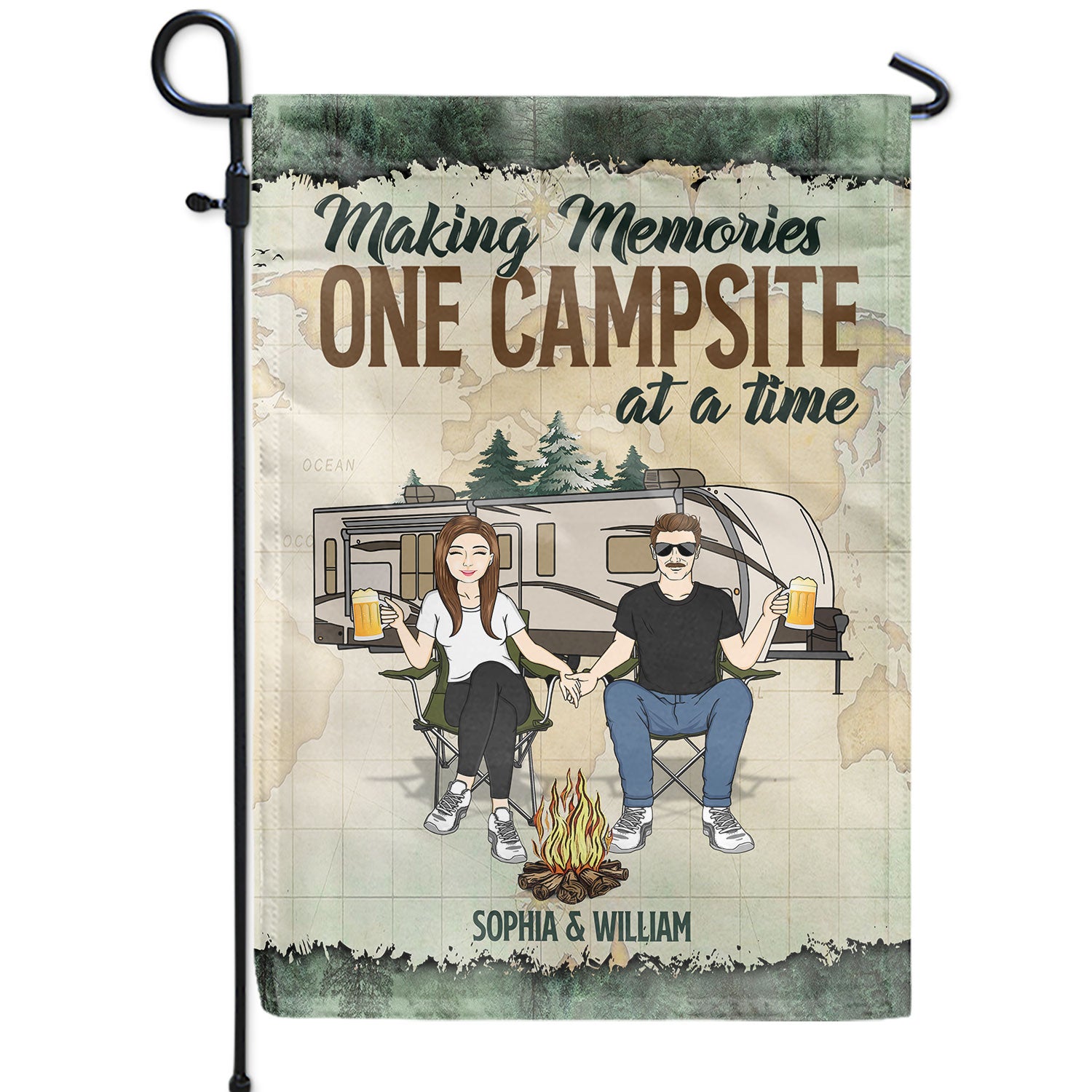 Making Memories One Campsite At A Time - Gift For Camping Lovers, Campsite, Camping Decor, Couple, Family - Personalized Custom Flag