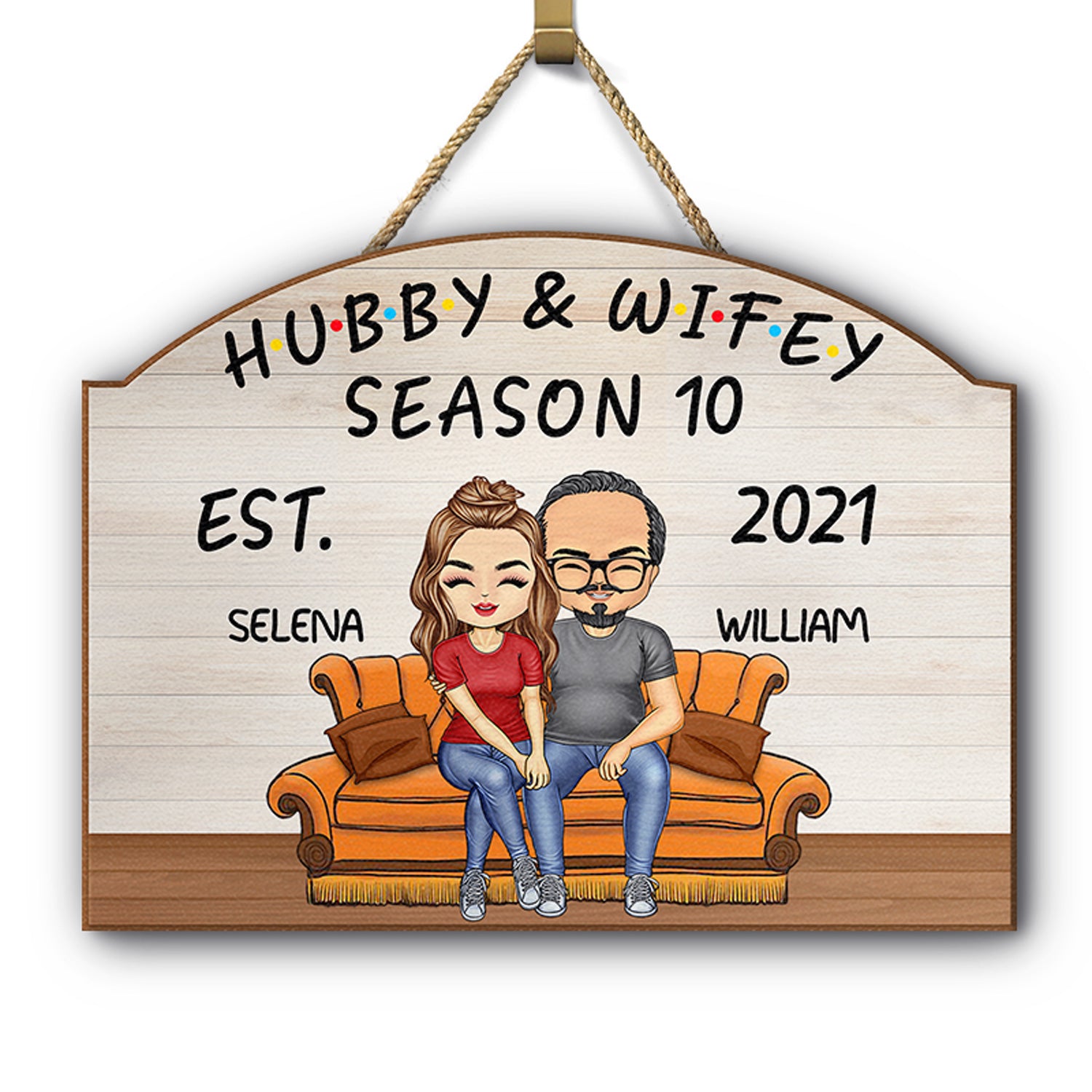 Hubby And Wifey Seasons - Birthday, Anniversary Decor Gift For Spouse, Lover, Husband, Wife, Boyfriend, Girlfriend, Couple - Personalized Custom Shaped Wood Sign