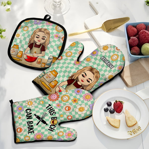 Floral Cross Oven Mitt & Pot Holder Set, Grandma Gift Set Personalized –  Lazy Gator Tees