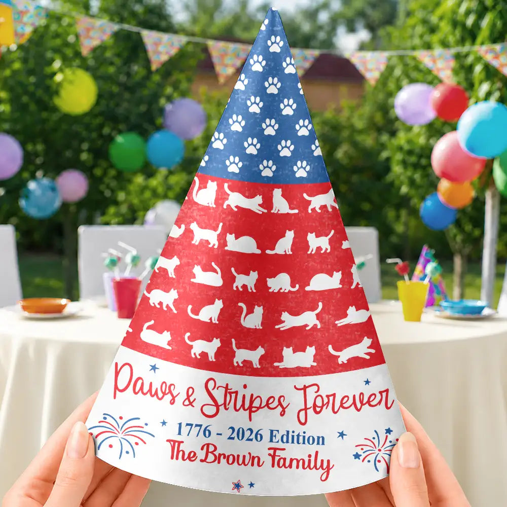 America 250th,Independence Day,Dog Lovers,Pet Lovers,Playful,Icon - 1776 Edition Paws And Stripes US Independence Day - Personalized Party Hats