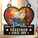 Heart Chibi Old Couple Together Since - Personalized Window Hanging Suncatcher Ornament