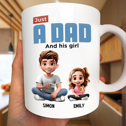 Just A Dad And His Girl 3D Cartoon - Personalized Mug