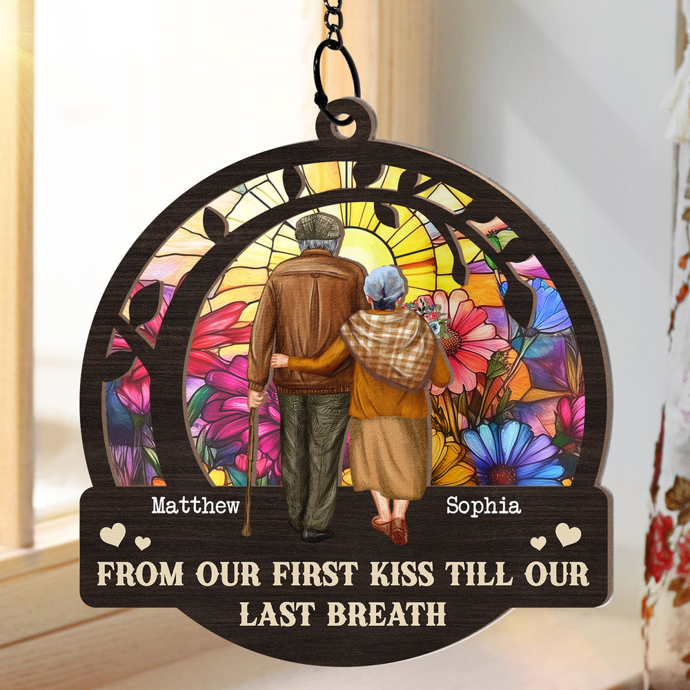 Old Couple From Our First Kiss - Personalized Window Hanging Suncatcher Ornament