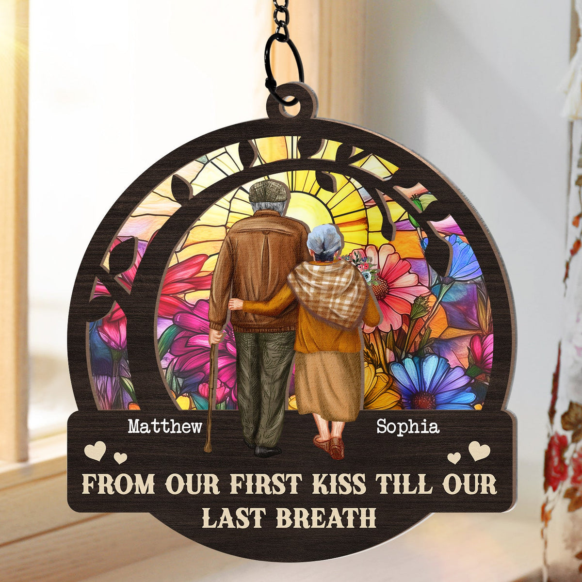 Old Couple From Our First Kiss - Personalized Window Hanging Suncatcher Ornament
